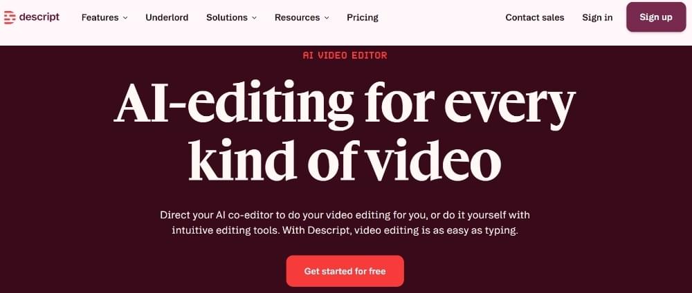 Descript AI Website Interface