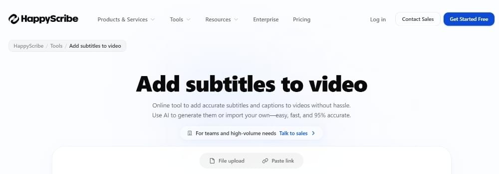 HappyScribe AI Website Interface