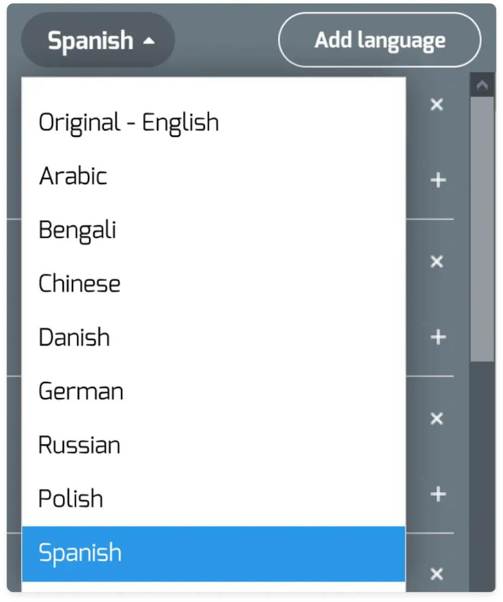 Add a translated subtitle language before exporting an SRT for YouTube
