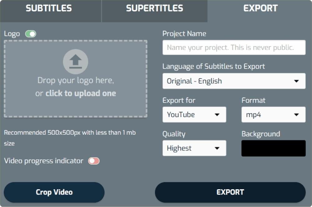 Export a subtitle file in SRT or VTT format for YouTube