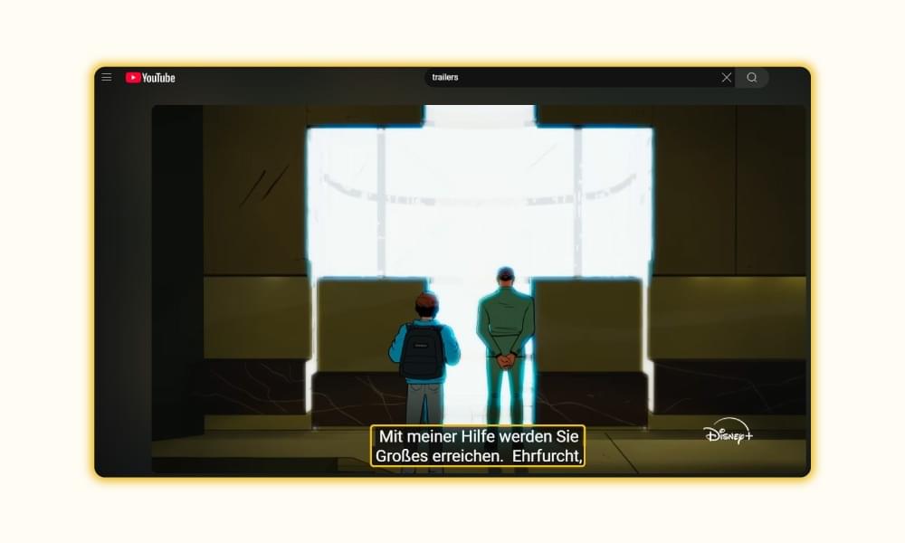 Subtitles displayed on a YouTube video