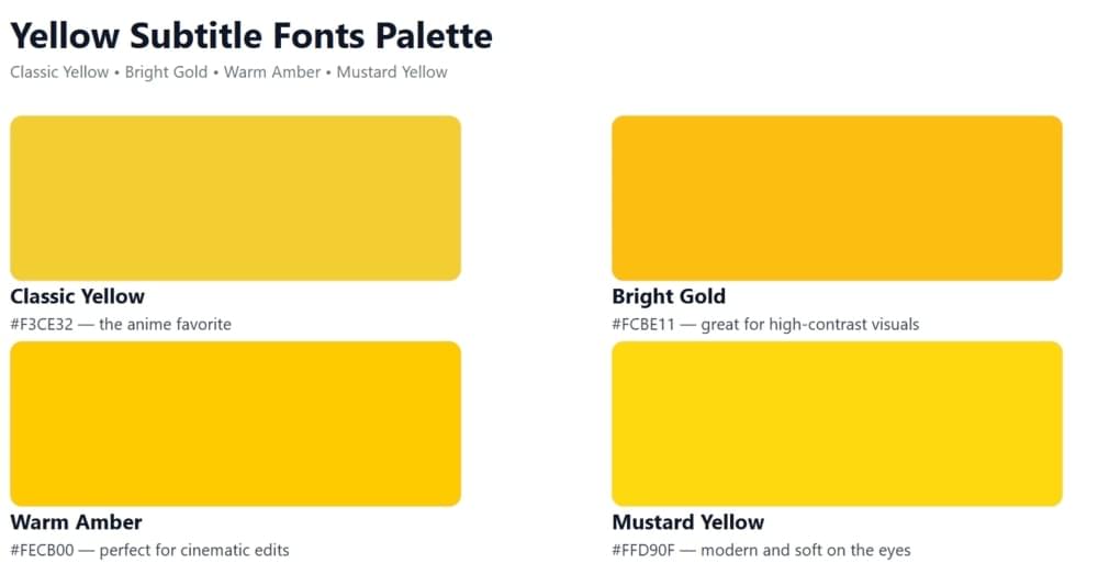Popular Yellow Subtitle Font Colors Popular Yellow Subtitle Font Colors