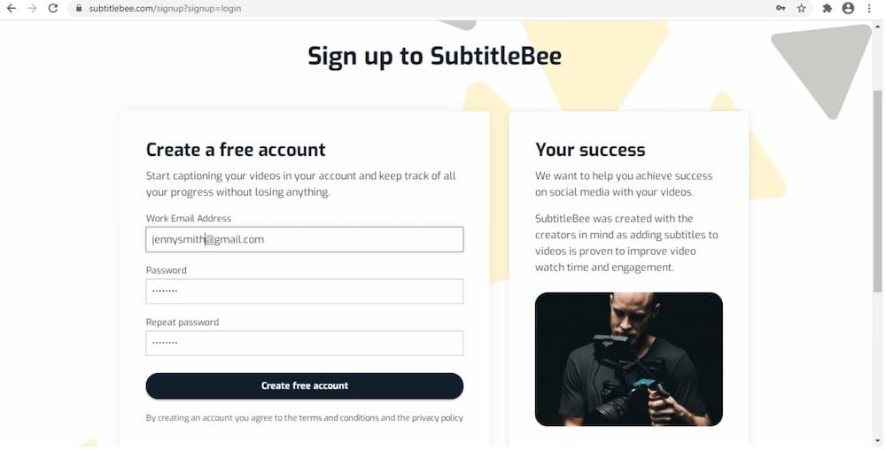 Create account to automatically generate subtitles