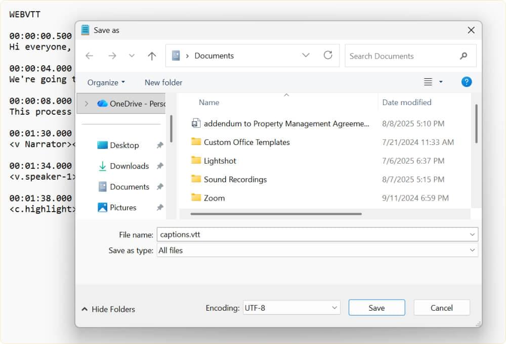 Save as VTT File  Save as VTT File