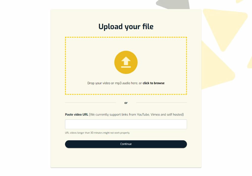 SubtitleBee file upload page