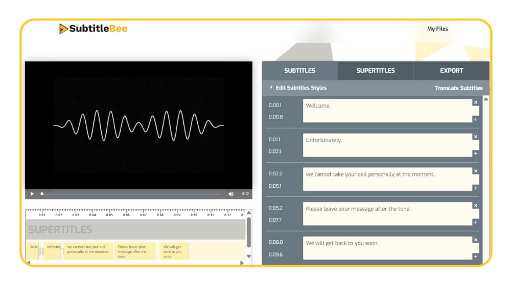 Edit Audio Transcription in SubtitleBee Edit Audio Transcription in SubtitleBe