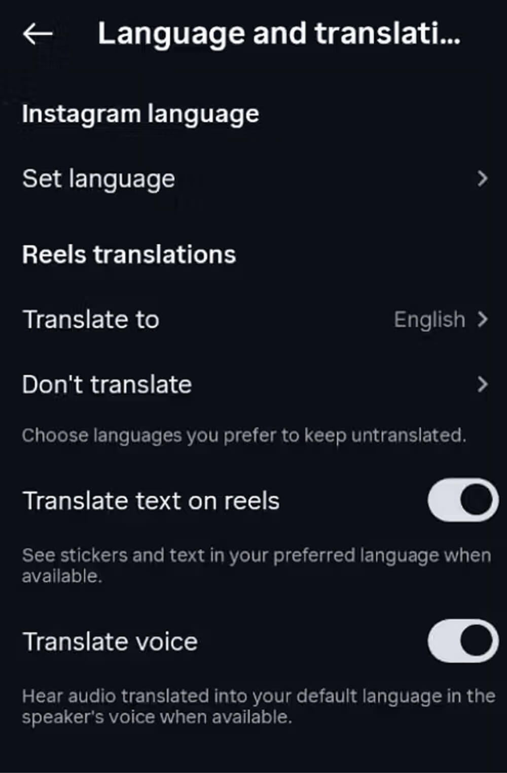 Language and Translation Options