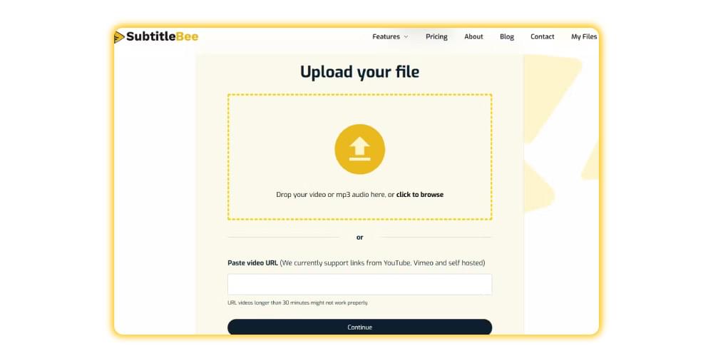 Upload your video file to subtitlebee