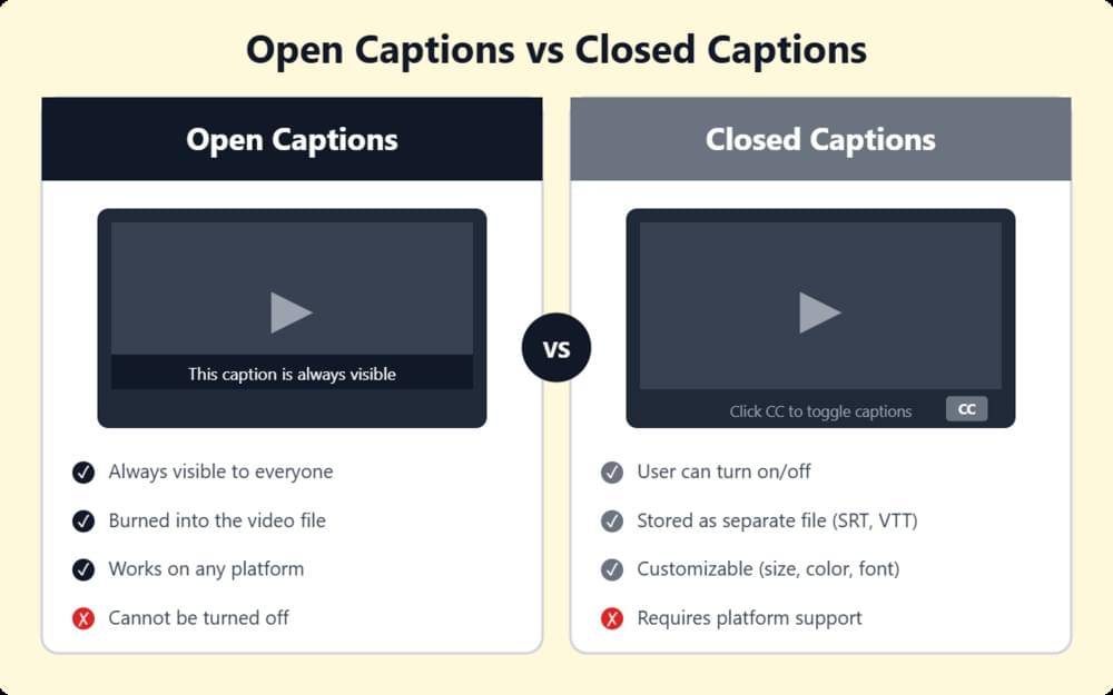 Open Captions vs Closed Captions Open Captions vs Closed Captions