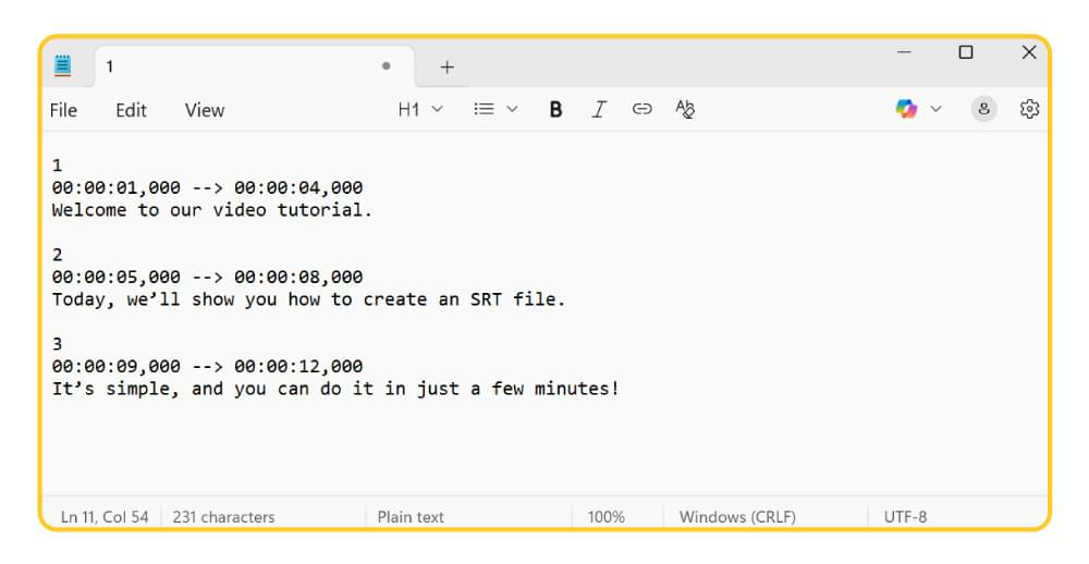 SRT File in Notepad SRT File in Notepad